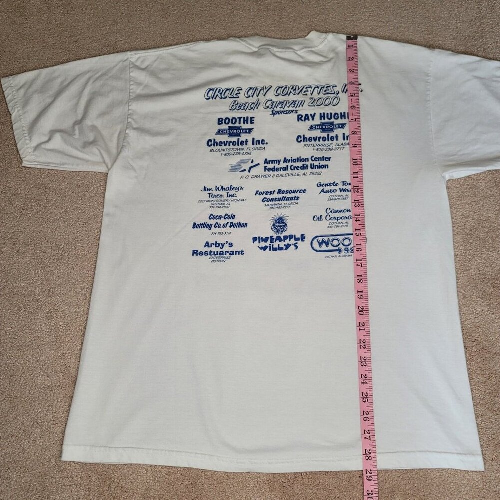 Vintage T Shirt Ss XL White Corvette Circle City Corvettes Beach Caravan 2000's - Picture 7 of 8
